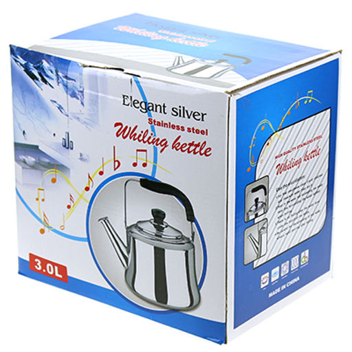 "Сосново" Чайник из нержавеющей стали 3л, д18,5см h18,5см, со встроенным в крышку свистком, подвижная бакелитовая ручка (Китай) Мятая коробка.