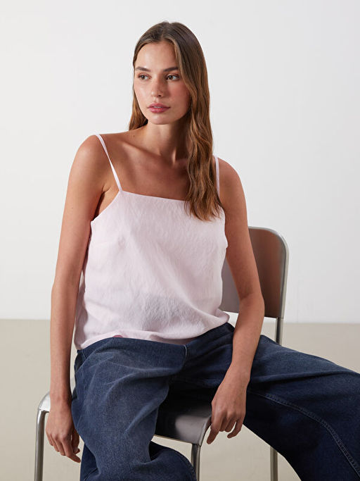 Kare Yaka Ask?l? Modal Kar???ml? Crop Bluz