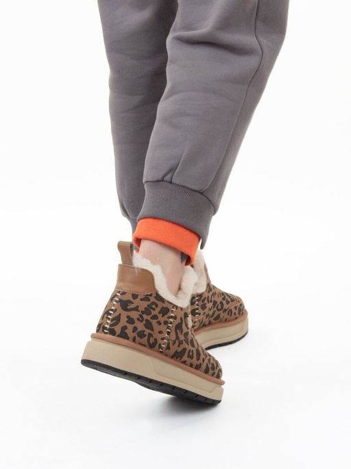 04-PAJW01-5Z BROWN/LEOPARD Ботинки зимние женские (натуральная замша, 100% шерсть, натуральный мех)