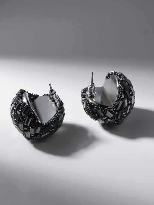 Серьги со стразами QF Блеск объёмные, серые в серебре