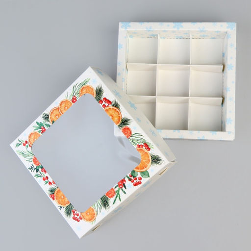 Цена за 5 шт. Коробка под 9 конфет «С Новым годом», 14.5×14.5×3.5 см