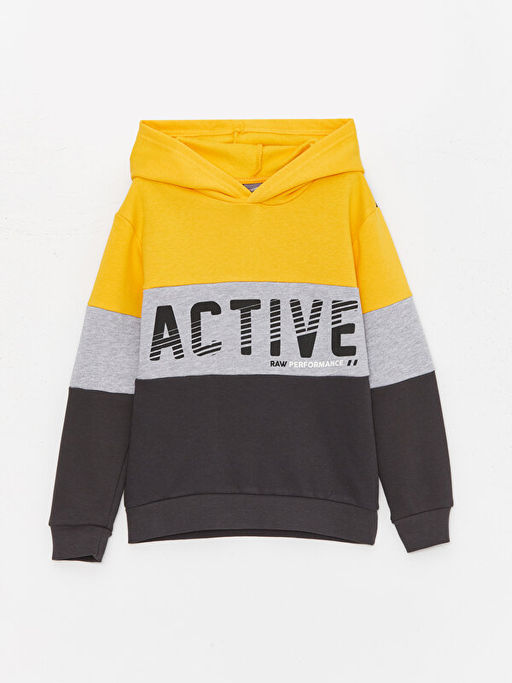 Bask?l? Uzun Kollu Erkek ?ocuk Hoodie ve E?ofman Alt? - Waikiki фото 2