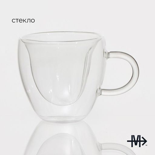 Кружка с двойными стенками Magistro Сердце, 250 мл, стекло, прозрачная