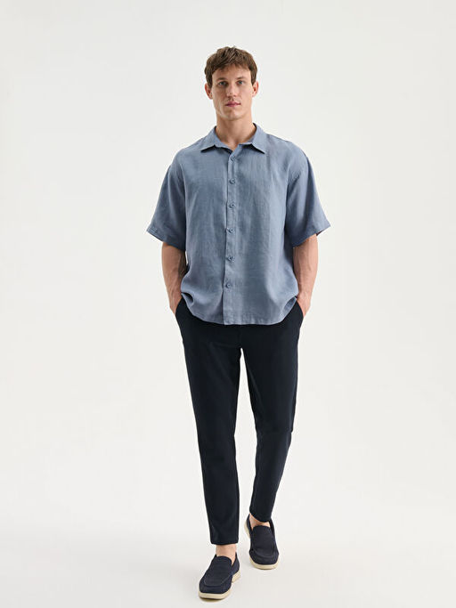 Regular Fit K?sa Kollu %100 Keten Erkek G?mlek