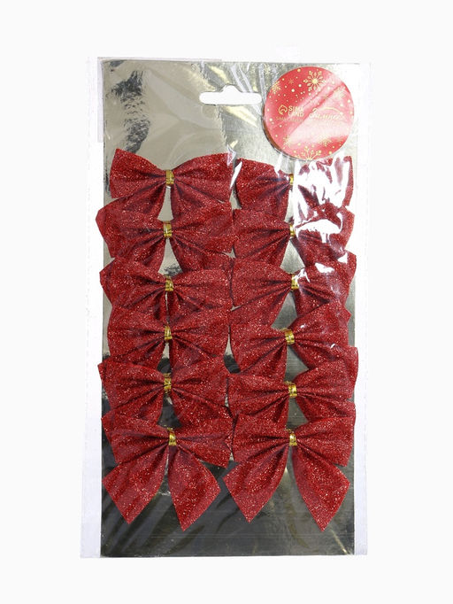 Цена за 2 шт. Ёлочные игрушки 12 шт. «Зимнее волшебство. Бантик - блеск» пластик, 4.5×5.5 см, красный