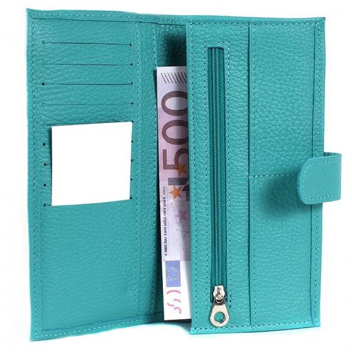 Портмоне женское Croco-ПР-950 с хлястиком натуральная кожа 2 отд, 13 карм, бирюза флотер (110) 202853 фото 3