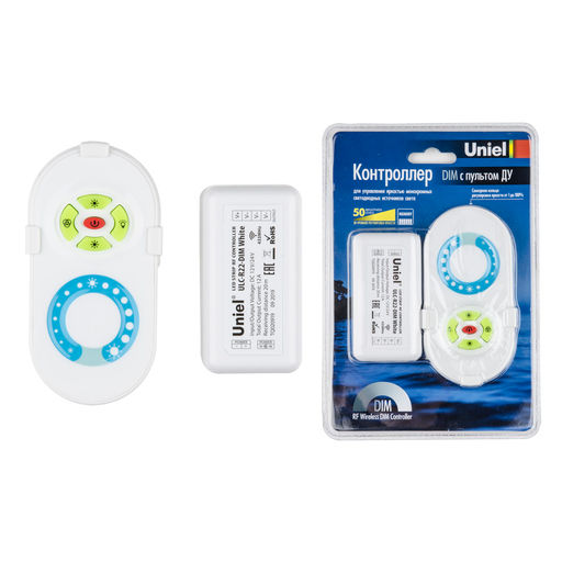 ULC-R22-DIM White Контроллер для управления яркостью одноцветных светодиодных источников света с пультом с ДУ. Цвет пульта белый. Упаковка блистер. - Volpe фото 2