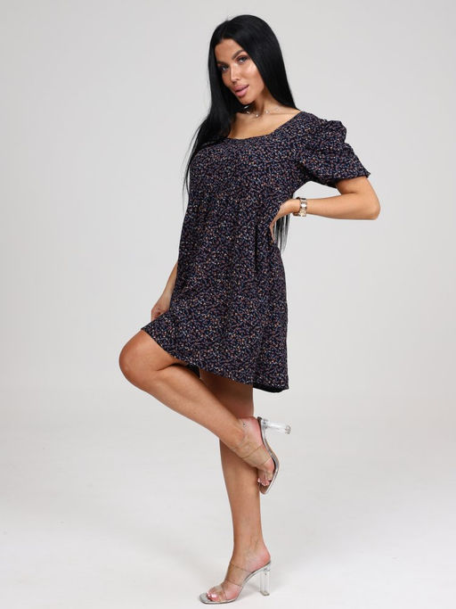 019 ПЛАТЬЕ ЖЕНСКОЕ (Тёмно-синий/цветочки) - А-дина фото 4