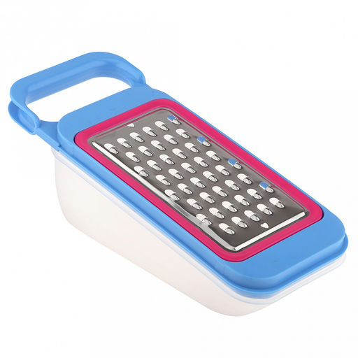 Терка из нержавеющей стали Хозяюшка 25,5х10,5х8,5см, с пластмассовым контейнером с крышкой 0,5л 20,5х10х5см, с насадками - 4 вида, пластмассовый держатель для насадки, в коробке (Китай) - Домашняя мода фото 4