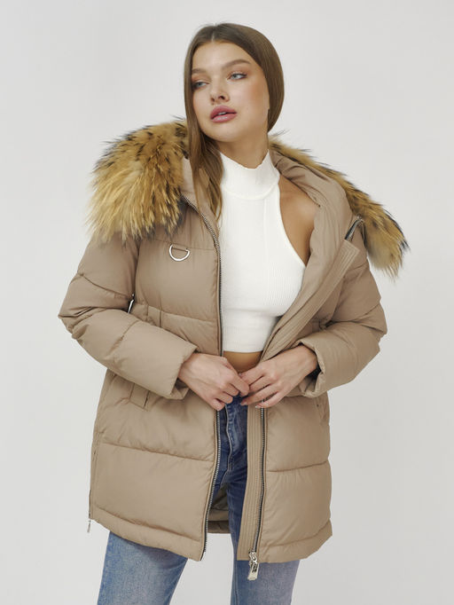 Куртка Бренд Visdeer ПРЕМИУМ КЛАССА зимняя с мехом ЕНОТА, бежевого цвета  фото 19