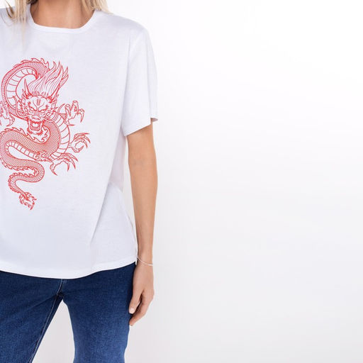 Футболка женская «Дракон», принт белый, красный, размер 50