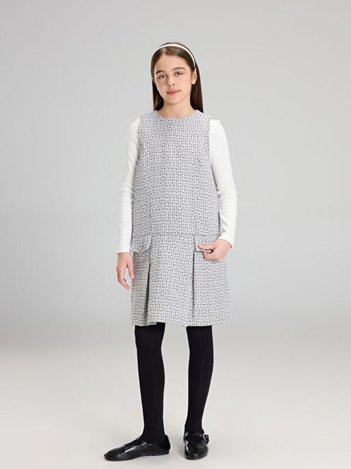 Bisiklet Yaka Pileli K?z ?ocuk T?vit Elbise