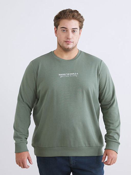 Bisiklet Yaka Bask?l? Erkek Sweatshirt