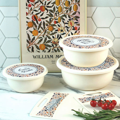 Миска пластмассовая Modena 1,2л, д18см, h8см, с крышкой, с декором Терраццо, светло-бежевый (Россия) - Домашняя мода фото 2