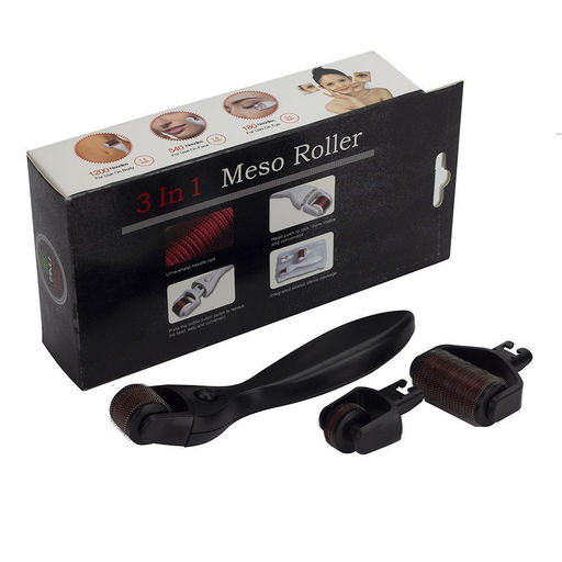 Derma Roller System Набор мезороллер 3 в 1, 180/0.5, 600/1, 1200/1.5 мм, для век, для лица, для тела, черный - Buro фото 2