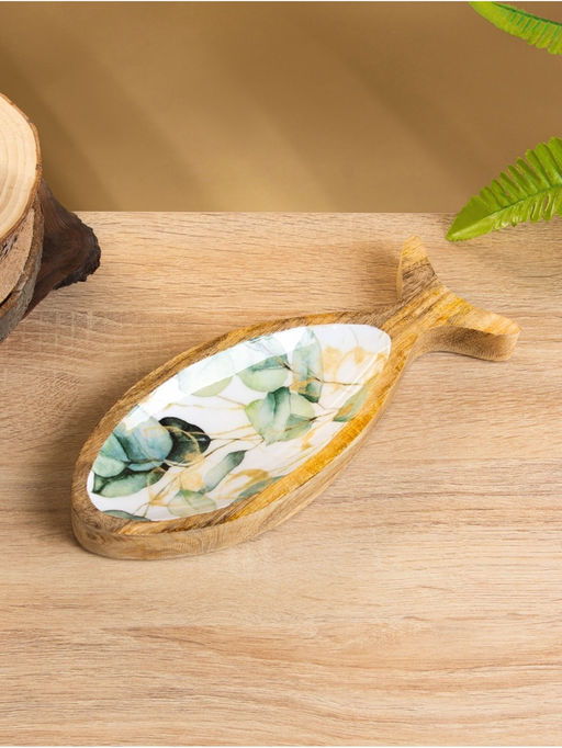 Блюдо в форме рыбки «Листья», 25.5×10×2 см, дерево манго