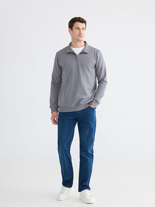 Dik Yaka Uzun Kollu Erkek Kal?n Sweatshirt