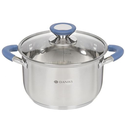 Кастрюля нерж СИЕНА 2,9л со стекл крышкой силикон/ручки SD-A93-18 (352051) /DANIKS/  фото 2