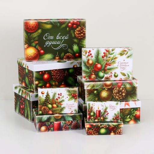 Набор подарочных новогодних коробок 10 в 1 «Ёлочные игрушки», 32.5×20×12.5 - 12×7×4 см