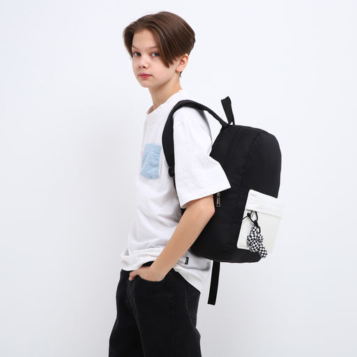Рюкзак текстильный с карманом кожзам, 38х29х11 см, черный, белый - Nazamok фото 7
