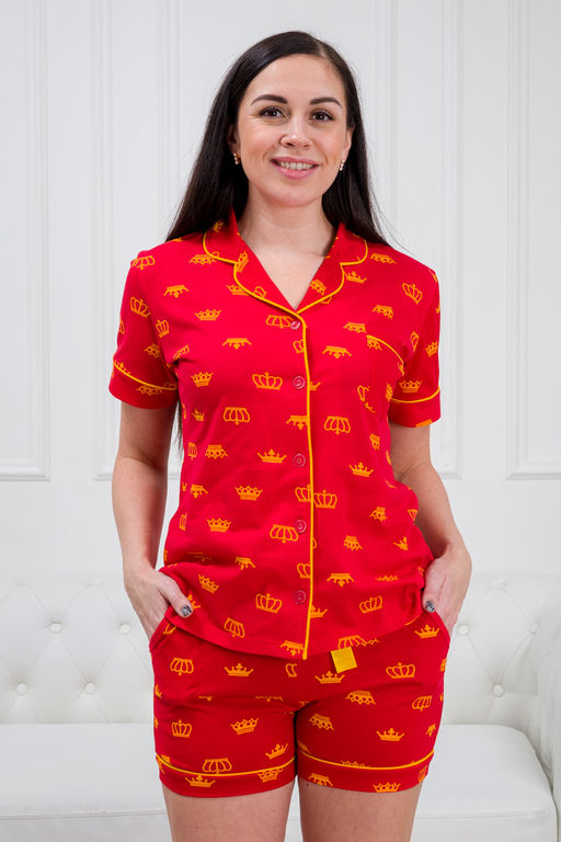 Пижама женская из жакета и шорт из кулирки Мальвина короны, красный - Амадэль фото 4