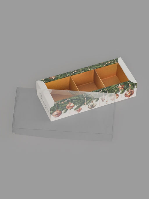 Цена за 5 шт. Коробка под 3 конфеты с ячейками «Золотые новогодние шары», 14.5×6×3 см