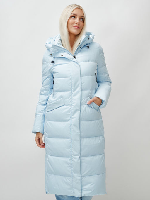 Пальто утепленное стеганное зимнее с капюшоном женское голубого цвета 9610Gl - Mtforce фото 13