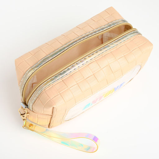 Косметичка дорожная на молнии, с ручкой, цвет бежевый
