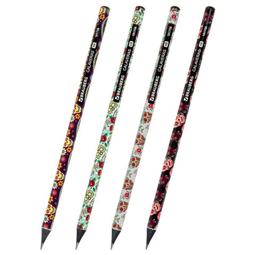 Цена за 4шт. Карандаш чернографитный BRAUBERG "CALAVERAS", 1 шт., HB, корпус ассорти