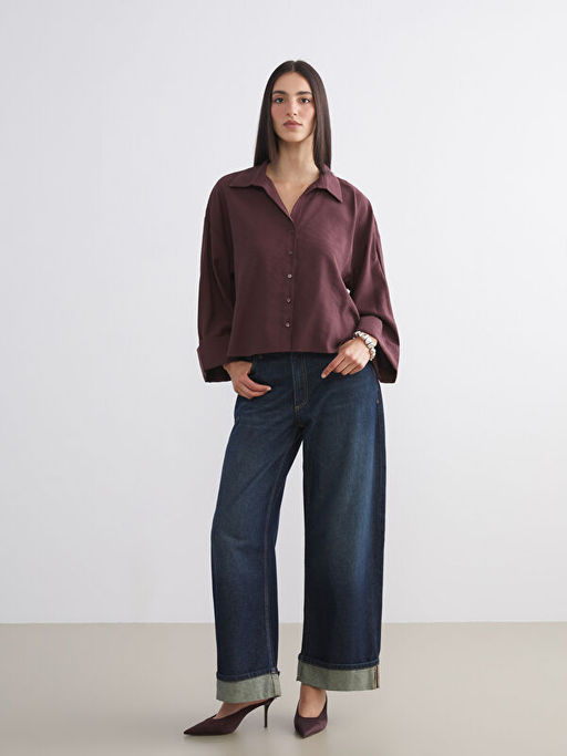 Oversize Modal Kar???ml? Kad?n G?mlek