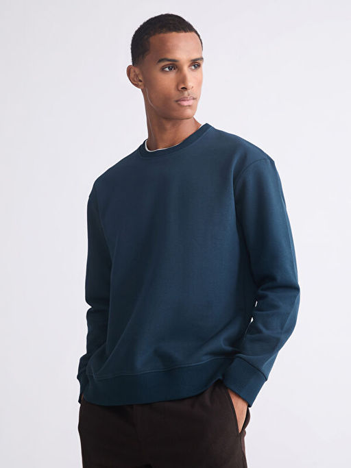 Bisiklet Yaka Uzun Kollu Erkek Kal?n Sweatshirt