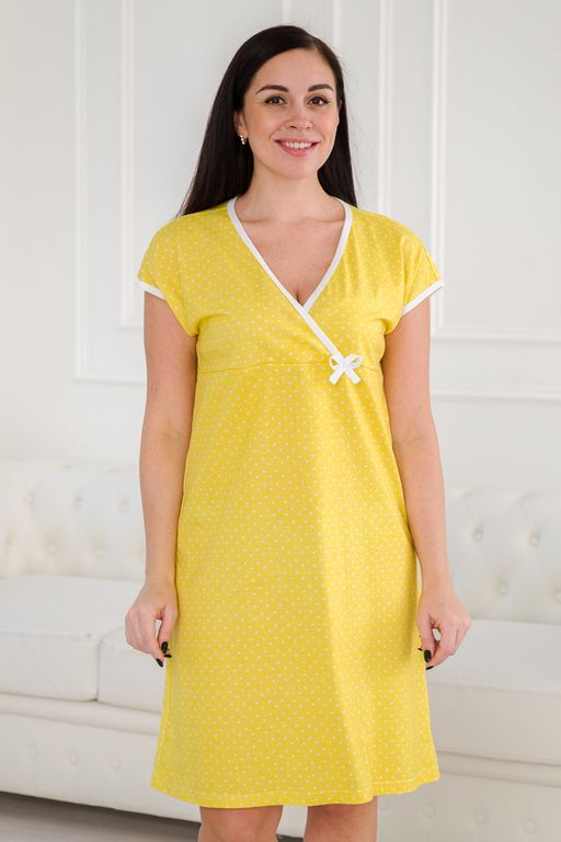 Ночная сорочка из кулирки Социал спущенное плечо горошек нежно-желтый - Амадэль фото 9