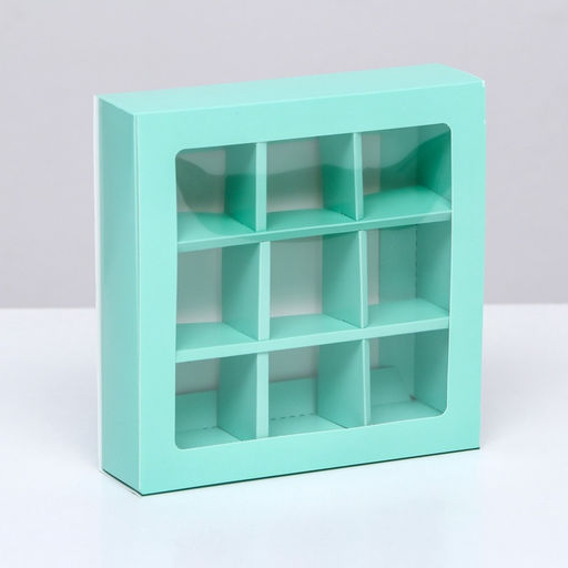 Цена за 2 шт. Коробка для 9 конфет, зелёный, МИКС, 14.5×14.5×3.5 см