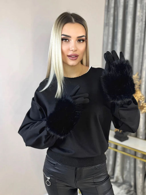 Утепленные женские перчатки с мехом , цвет черный - Greta фото 3