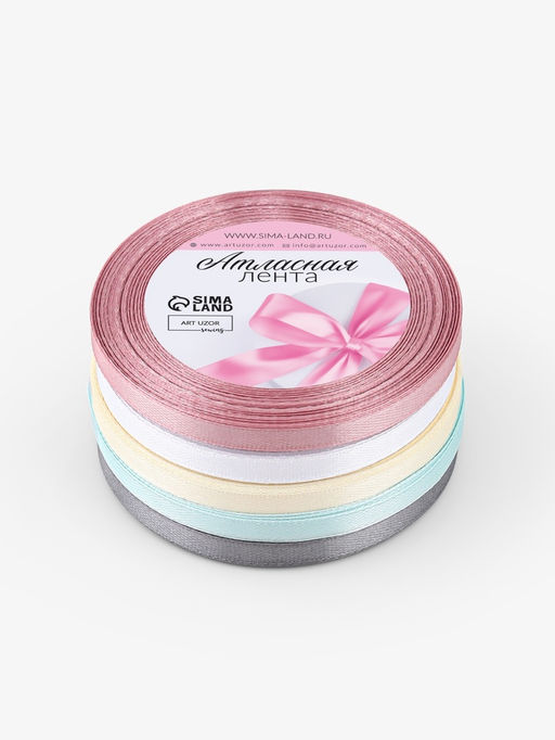 Набор лент атласных (5шт) 6мм*25±1ярд(23м±1м) №01/13/64/135/180 пастель АУ