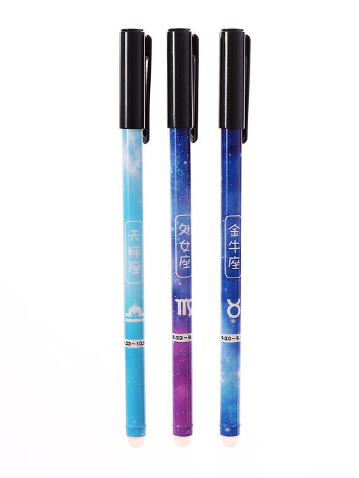 Цена за 12 шт. Ручка гелевая СТИРАЕМЫЕ ЧЕРНИЛА, 0,5 мм, стержень синий, Знаки зодиака МИКС