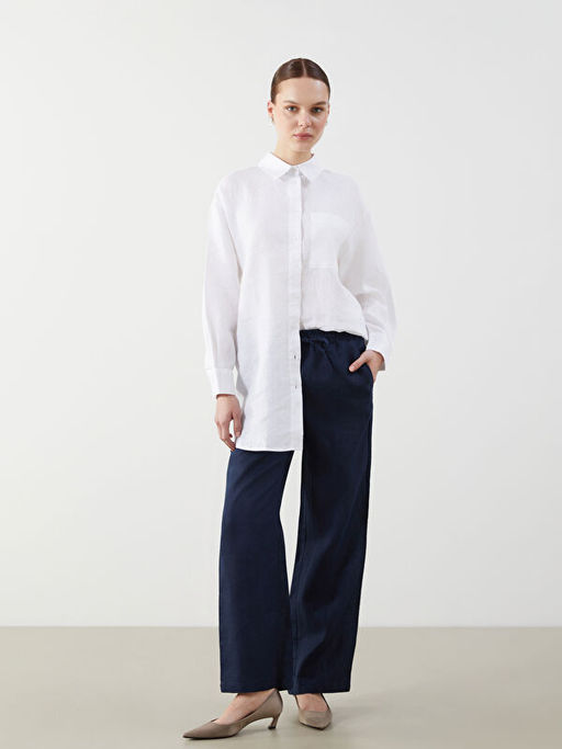 Beli Lastikli %100 Keten Kad?n Pantolon