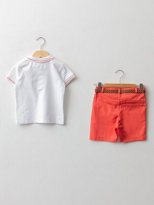 Polo Yaka K?sa Kollu Mickey Mouse Bask?l? Erkek Bebek Ti??rt ?ort ve Kemer 3l? Tak?m - Waikiki фото 2