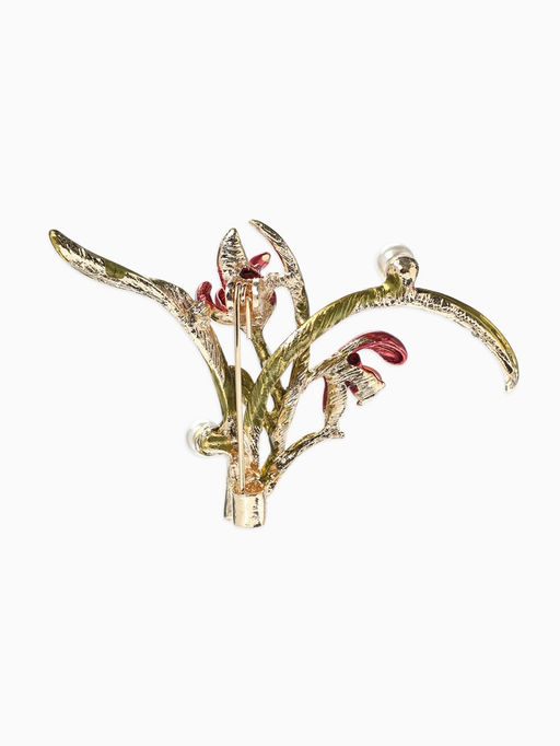 Брошь «Цветы» ирисы, жемчуг, цвет красно-зелёный