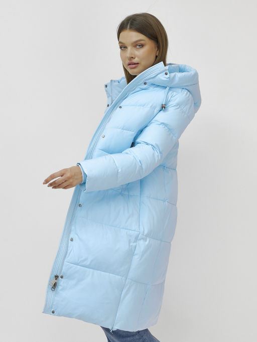 Пальто утепленное стеганное зимнее с капюшоном женское голубого цвета 9636_1Gl - Mtforce фото 18
