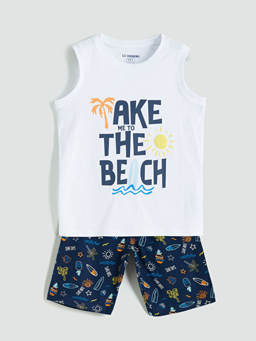 Bask?l? Erkek ?ocuk ?ortlu Pijama Tak?m?