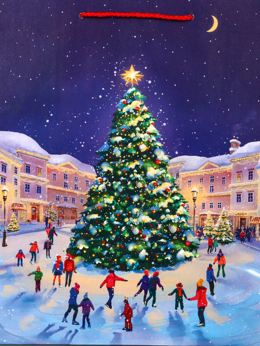 Цена за 2 шт. Пакет подарочный новогодний ламинированный, «Новогодний каток», 26×12×32 см