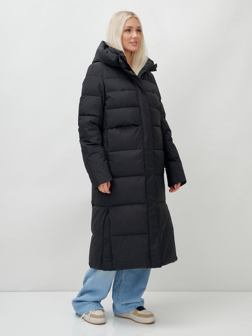 Пальто утепленное стеганное зимнее с капюшоном женское черного цвета 9620Ch - Mtforce фото 3