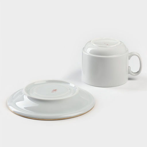 Чайная пара Добрушский завод «Бельё», 2 предмета: чашка 220 мл, блюдце d=14 см, фарфор, белая