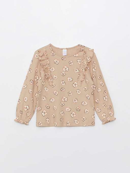 Bisiklet Yaka Uzun Kollu Bask?l? K?z Bebek Ti??rt