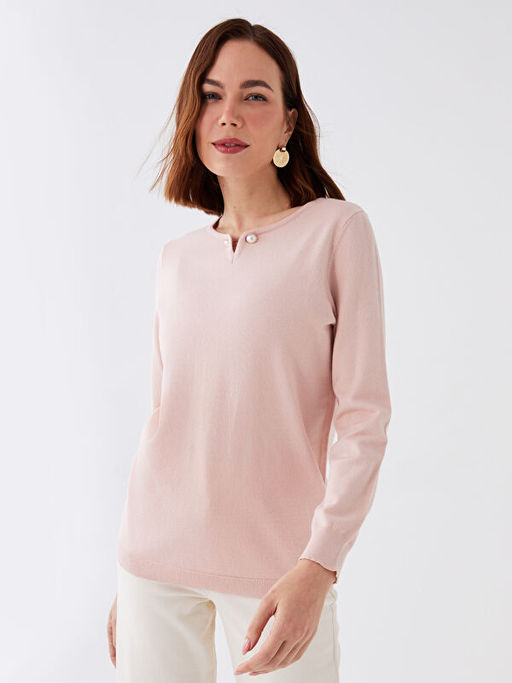 Bisiklet Yaka D?z Uzun Kollu Kad?n Triko Kazak