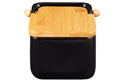 Банка для сыпучих продуктов 850 мл 14*12*11 см Черная + откидная бамбук.крышка, керамика - Elan gallery фото 7