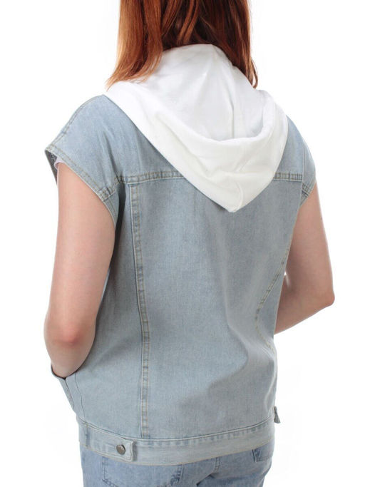 807 BLUE/WHITE Джинсовый жилет женский (100% хлопок) - Фабричный китай фото 4