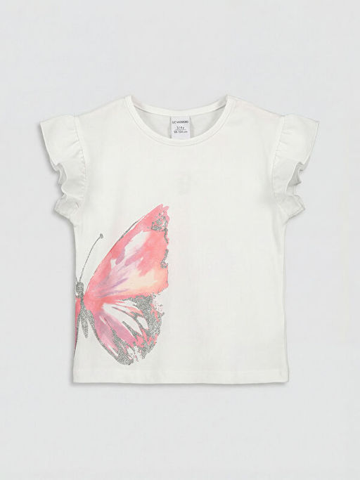 Bisiklet Yaka Bask?l? K?z ?ocuk F?rf?rl? Ti??rt