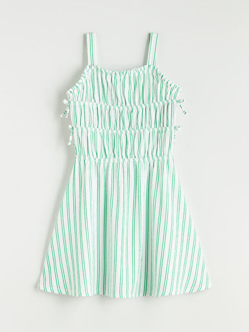 Kare Yaka ?izgili K?z ?ocuk Elbise